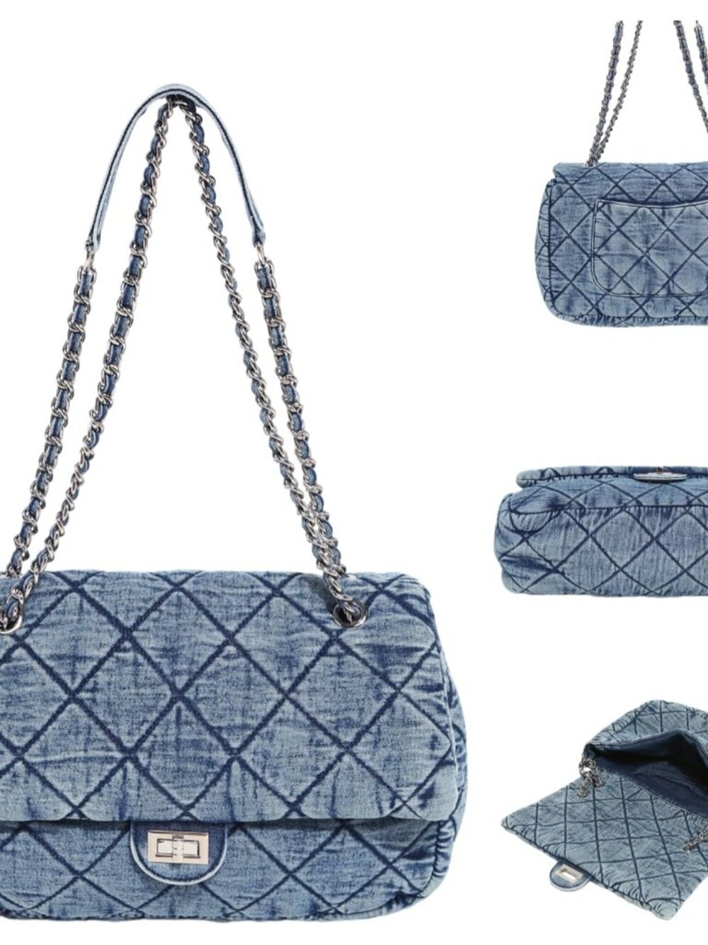 Quilted Denim Purse for Women, Large Capacity Vintage College Style Shoulder Bag